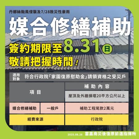 2025/08/27-媒合修繕補助簽約期限至8/31